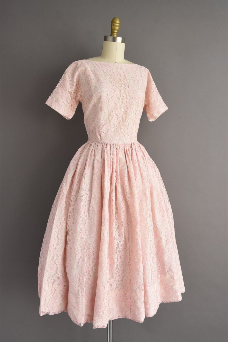 vintage 1950s dress Pastel Pink Sweeping Full Skirt Party Dress Small image 6
