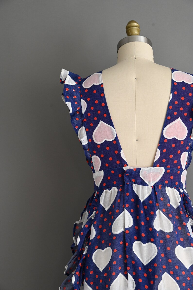 vintage 1960s Dress Vintage Heart Print Ruffle Cotton Dress Medium image 9