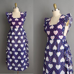 vintage 1960s Dress Vintage Heart Print Ruffle Cotton Dress Medium image 1