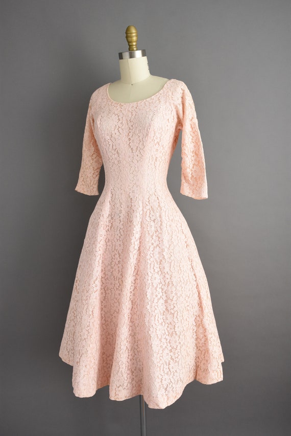 vintage 1950s pink lace dress > XS < - image 7