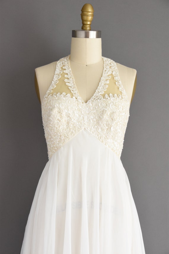 1960s vintage Mike Benet White Sequin Halter Dres… - image 3