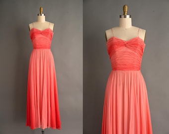 Vestido vintage de los años 50 / Precioso vestido de diseñador para fiesta de cóctel en color rosa melocotón degradado / Talla pequeña y mediana