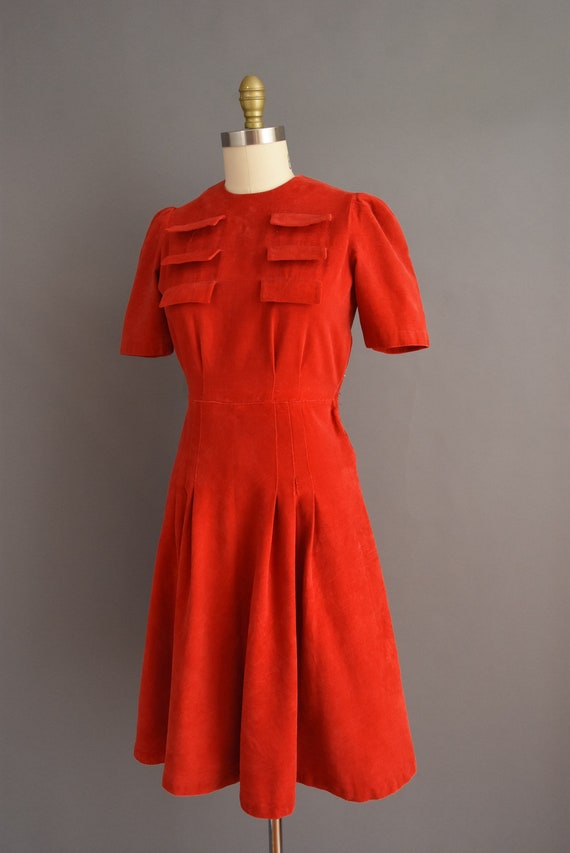 vintage 1940s dress | Candy Apple Red Corduroy Sh… - image 7