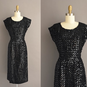 1950s vintage dress | Sparkly Black Sequin  VLV Party Wiggle Dress | XS Small