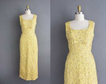1960s vintage Gold Tinsel Floral Cocktail Party Wedding Dress | Medium