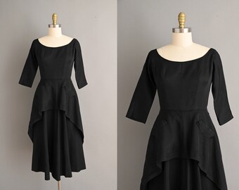 Vestido vintage de los años 50 / Vestido clásico de cóctel de grogrén negro de Mr. Sidney / Talla pequeña