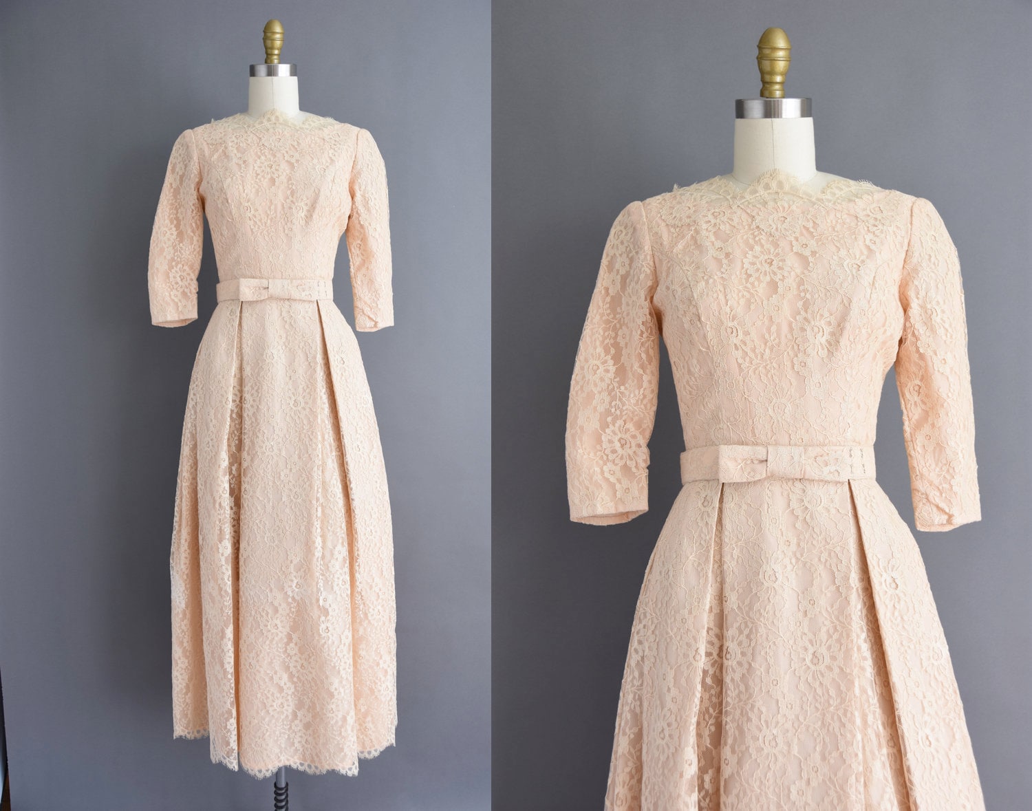 Vintage 1950s Dress Nude Pink French ...