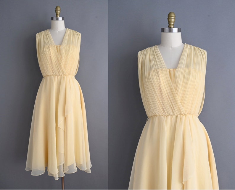 vintage 1960s Dress Vintage Fluttery Chiffon Buttery Spring Dress Small image 1