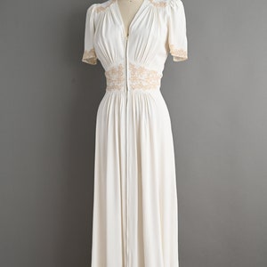 vintage 1940s Dress Rare Vintage Ivory White Floral Lace Rayon Wedding Dress XS Small image 8