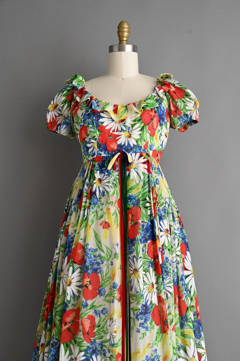 vintage 1960s Dress Vintage Emma Domb Puff Sleeve Floral Spring Dress small image 3