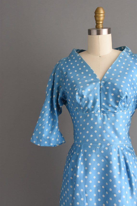 1950s vintage Miss Brooke Blue Polka Dot Print Co… - image 4