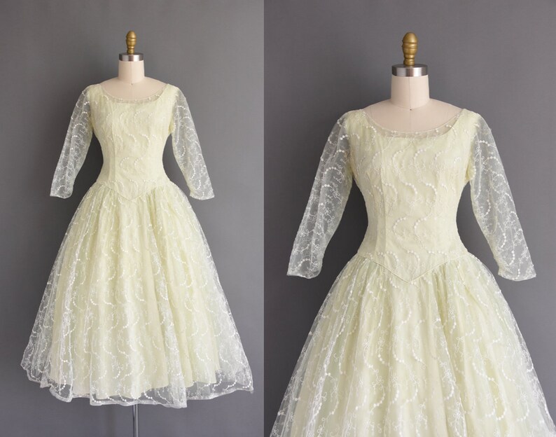 Vintage 50s Green Tulle Prom Dress