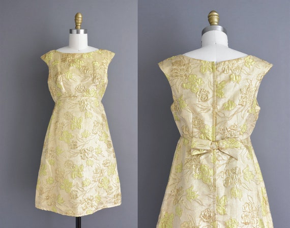 vintage 1960s dress | Sparkling gold tinsel floral
