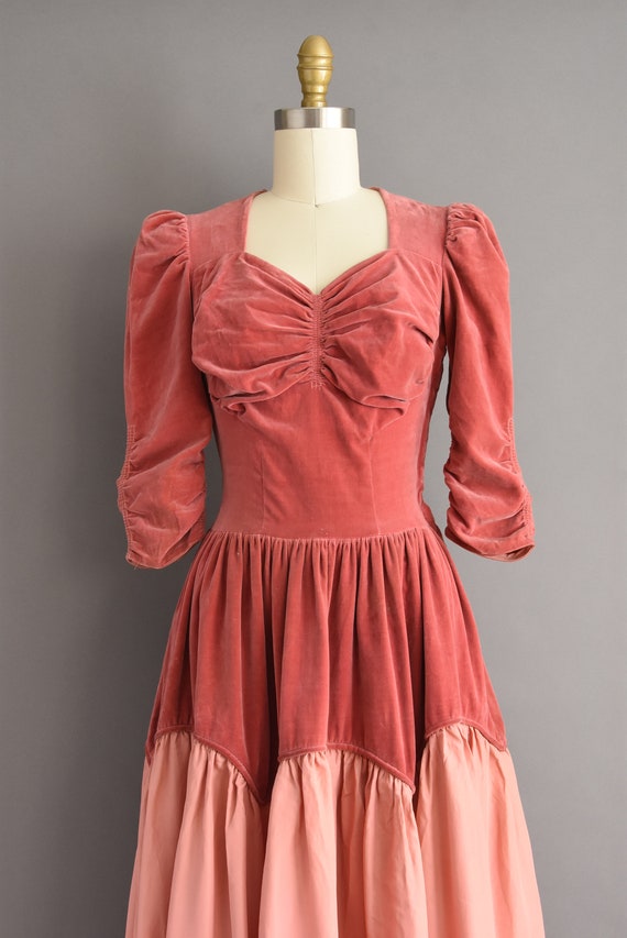 Vintage Pink Velvet 1940s Party Dress | Small - image 3