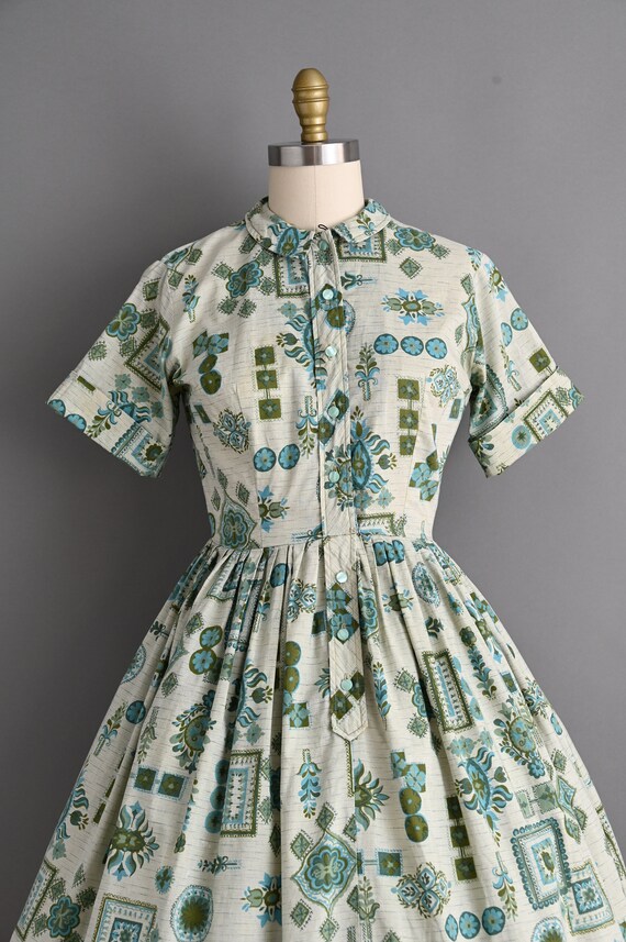 vintage 1960s Dress | Vintage Cotton Print Shirtw… - image 3