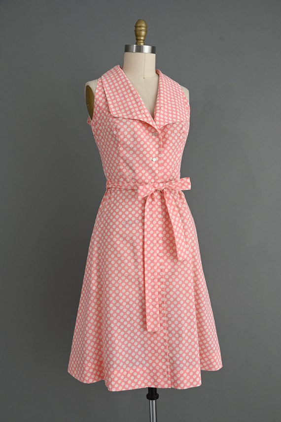 vintage 1970s dress | Peach Pink Polka Dot Cotton… - image 7