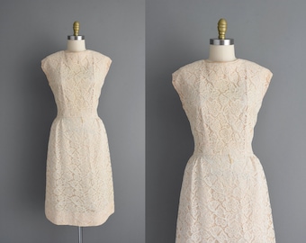 1950s vintage dress | Gorgeous Intricate R&K Lace Cocktail Party Dress | Large | 50s dress
