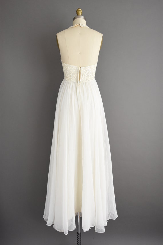 1960s vintage Mike Benet White Sequin Halter Dres… - image 9