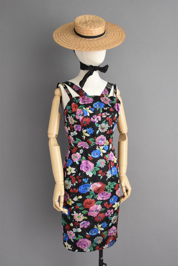 1950s vintage Gorgeous Floral Print Wiggle Dress … - image 7