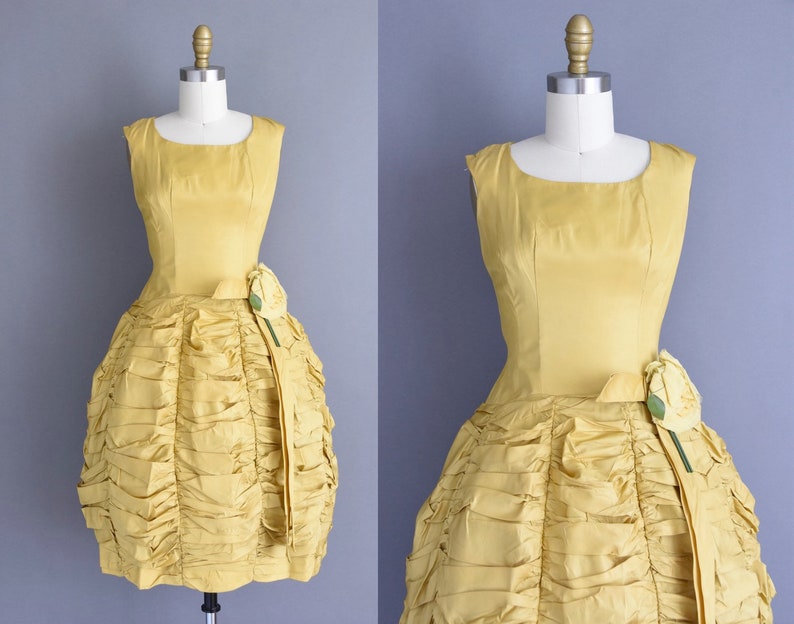 gold vintage dress 1950s cocktail