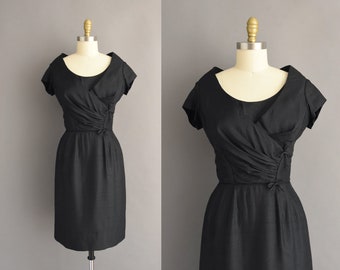 1950s vintage dress | Corosi Black Silk Cocktail Party Bridesmaid Wiggle Dress | Small | 50s dress