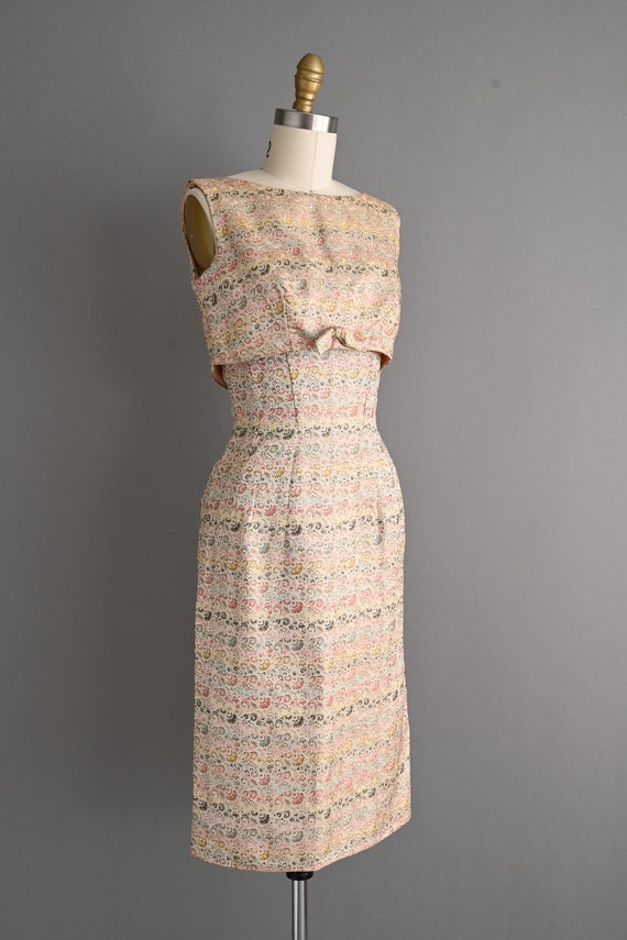 vintage 1950s Stripe Floral Print Wiggle Dress | … - image 7