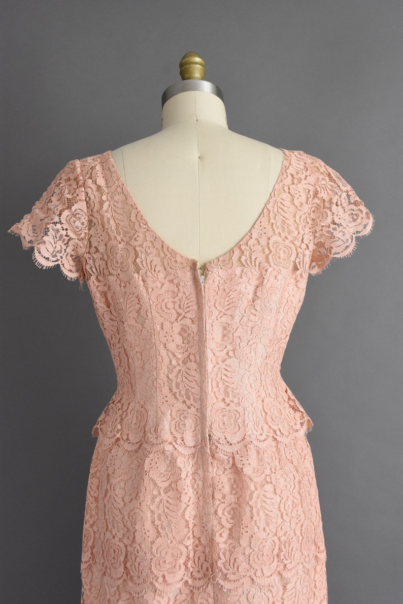 1950s vintage dress Lilli Diamond Dusty Pink Lace Bridesmaid Cocktail Party Wiggle Dress Large 50s dress image 8