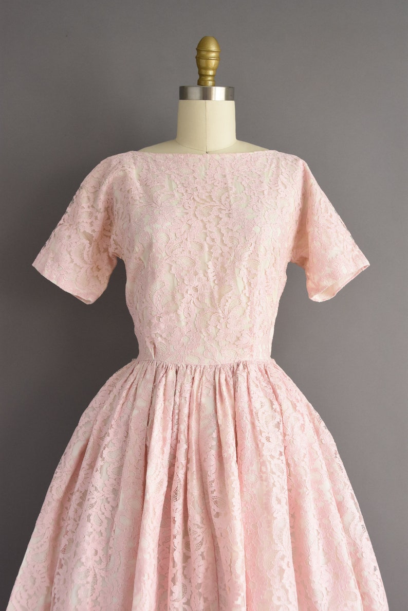 vintage 1950s dress Pastel Pink Sweeping Full Skirt Party Dress Small image 3