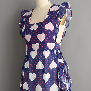 vintage 1960s Dress Vintage Heart Print Ruffle Cotton Dress Medium zdjęcie 7