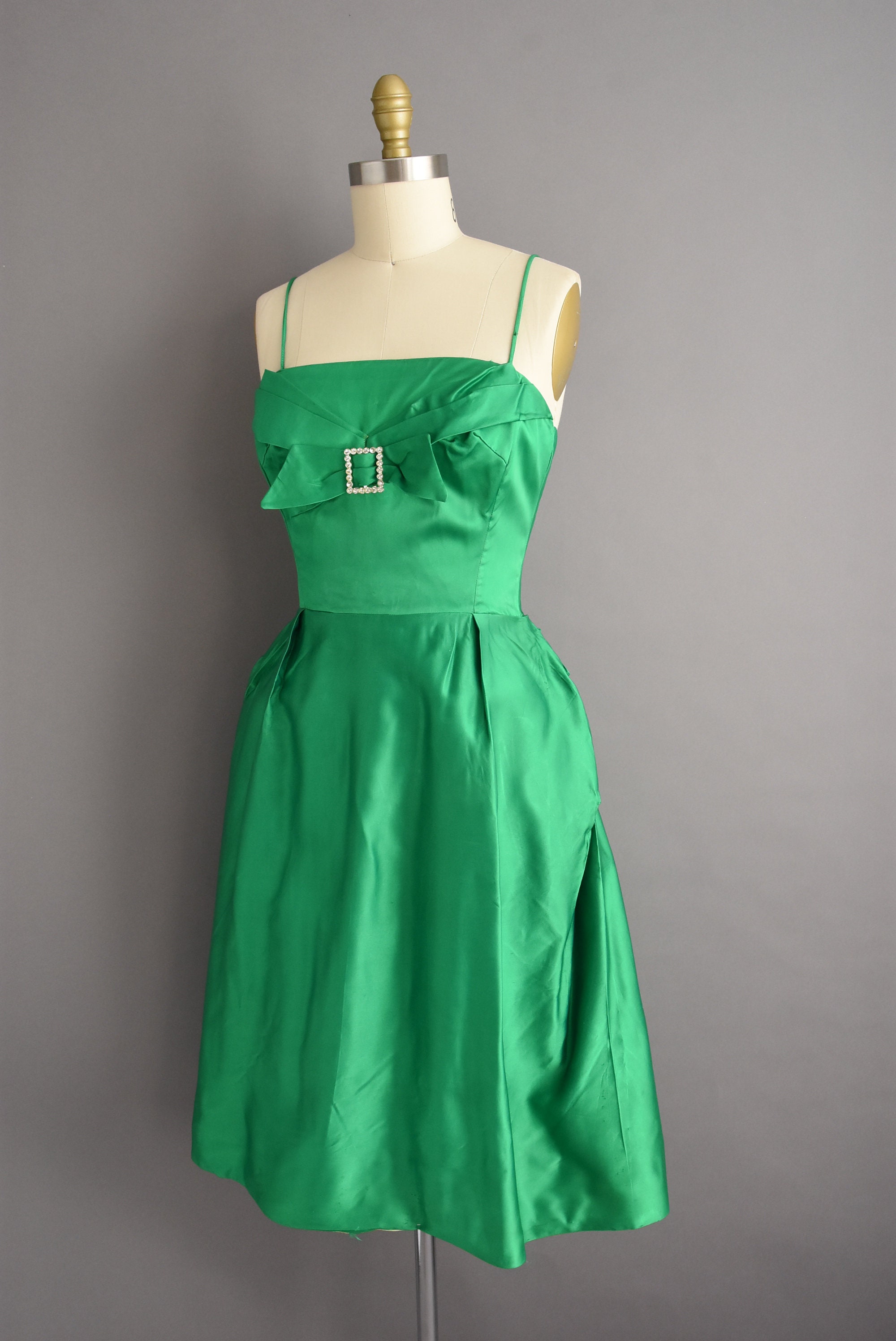 50s kelly green dress Vintage 1950s | Spring Cocktail Party Dress | Small color_family:Multi