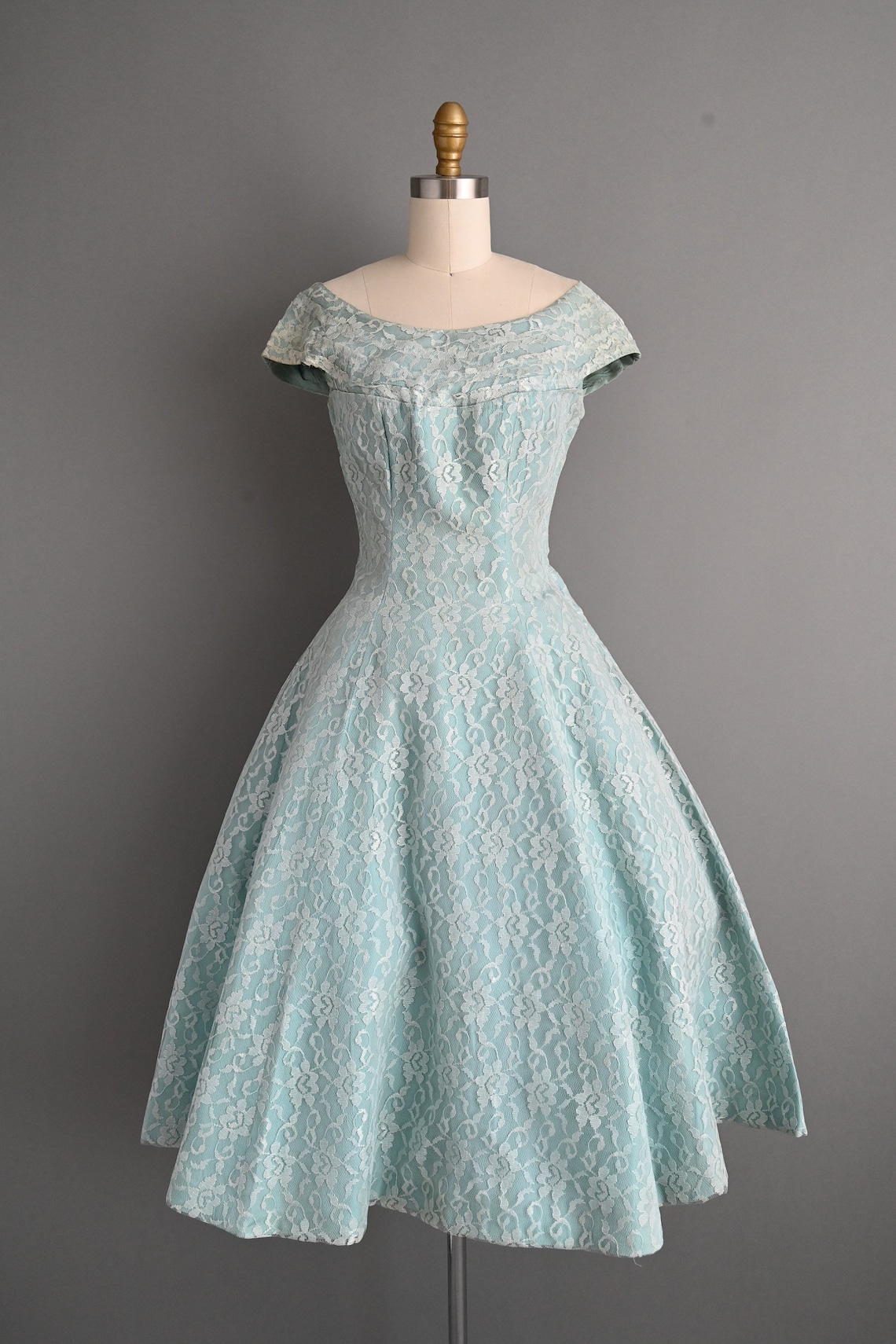 Vintage 1950s Blue Lace Gown