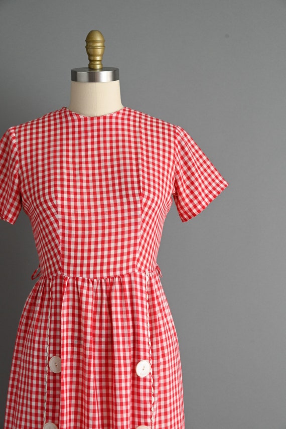 1950s vintage dress | Red Gingham Print Cotton Dr… - image 4
