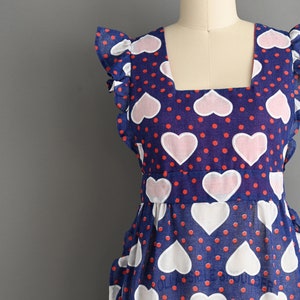 vintage 1960s Dress Vintage Heart Print Ruffle Cotton Dress Medium zdjęcie 4