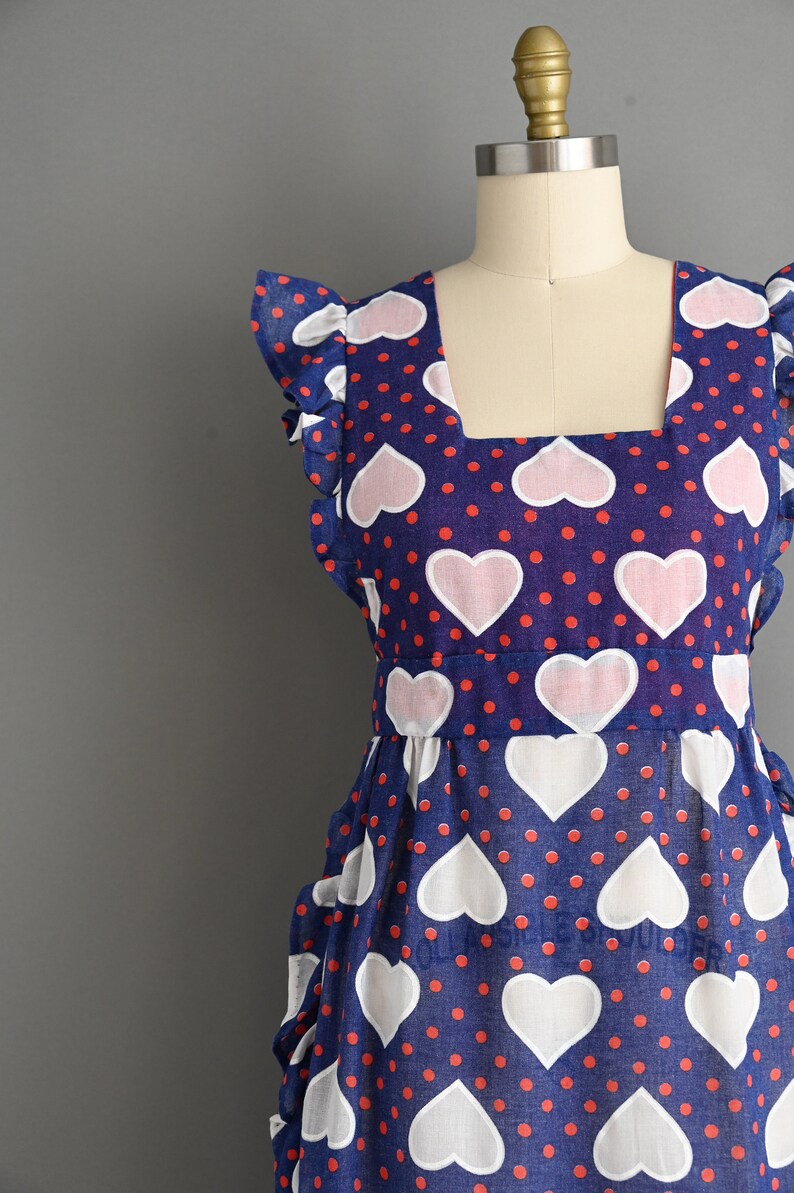 vintage 1960s Dress Vintage Heart Print Ruffle Cotton Dress Medium zdjęcie 4