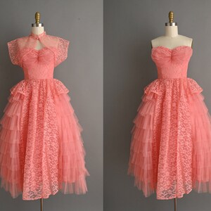 Vintage 50s Sweetheart Pink A-line Hoco Gown With Layered Tulle Skirt Homecoming Dress C1029 main image 0