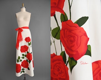 vintage 1970s dress | Alfred Shaheen Giant Rose Print Skirt | Large