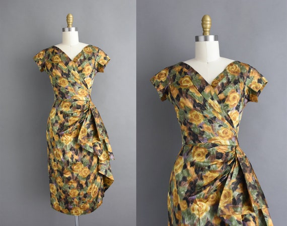 1950s Vintage Dress Gorgeous Designer Pab Floral Print Silk - Etsy