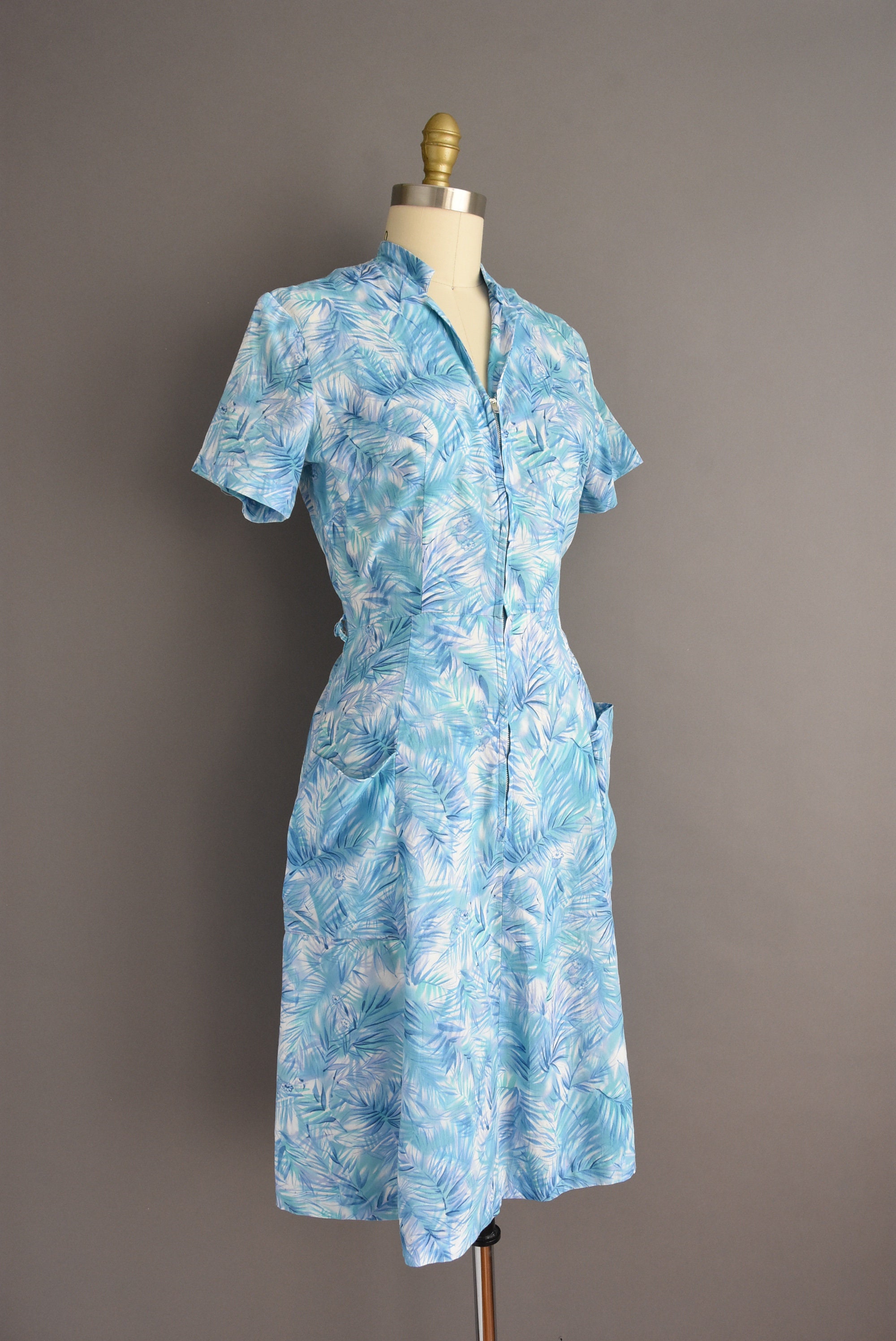 Vintage 1950s Mode O Day Blue Floral Print Cotton Day Dress | Etsy
