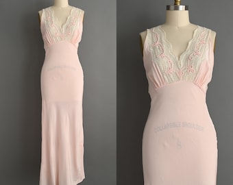 Vintage 1940s Silky Pink Rayon and Lace Bias Cut Slip Dress Miss