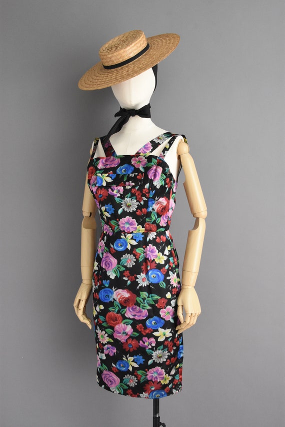 1950s vintage Gorgeous Floral Print Wiggle Dress … - image 8