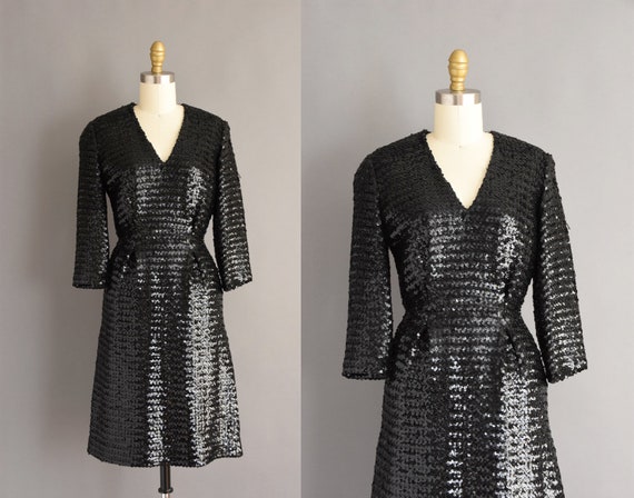vintage 1950s dress |  50s dress black full sequi… - image 1