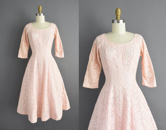 vintage 1950s pink lace dress > XS < - image 1