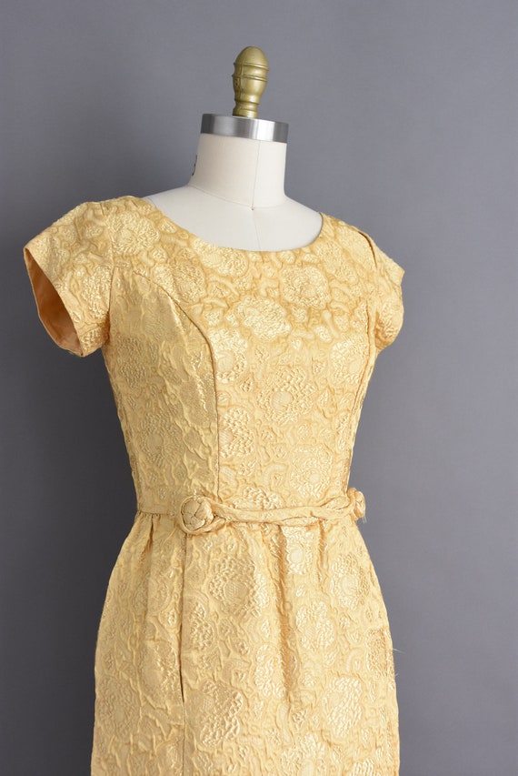 vintage 1950s Gold Floral Cocktail Party Dress | … - image 6