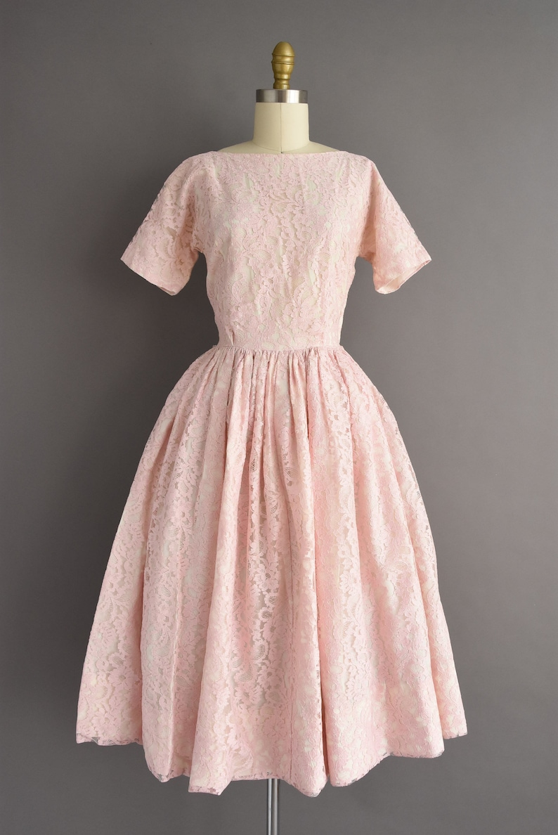 vintage 1950s dress Pastel Pink Sweeping Full Skirt Party Dress Small image 2