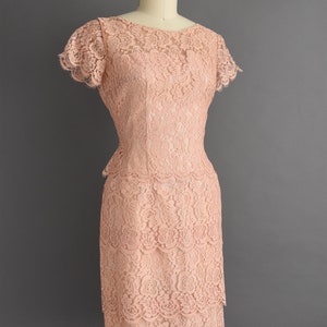 1950s vintage dress Lilli Diamond Dusty Pink Lace Bridesmaid Cocktail Party Wiggle Dress Large 50s dress image 7