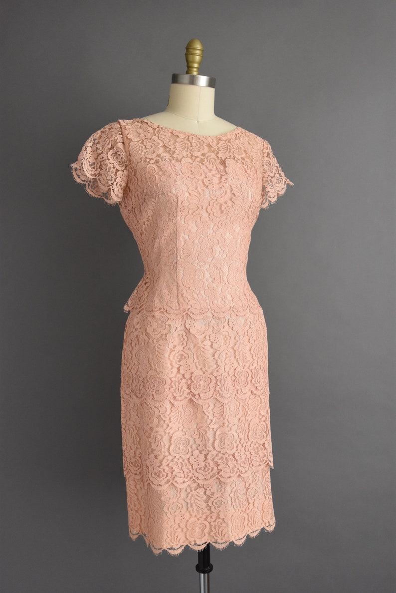 1950s vintage dress Lilli Diamond Dusty Pink Lace Bridesmaid Cocktail Party Wiggle Dress Large 50s dress image 7