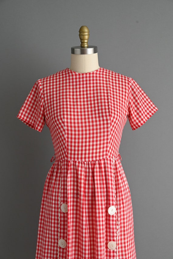 1950s vintage dress | Red Gingham Print Cotton Dr… - image 3