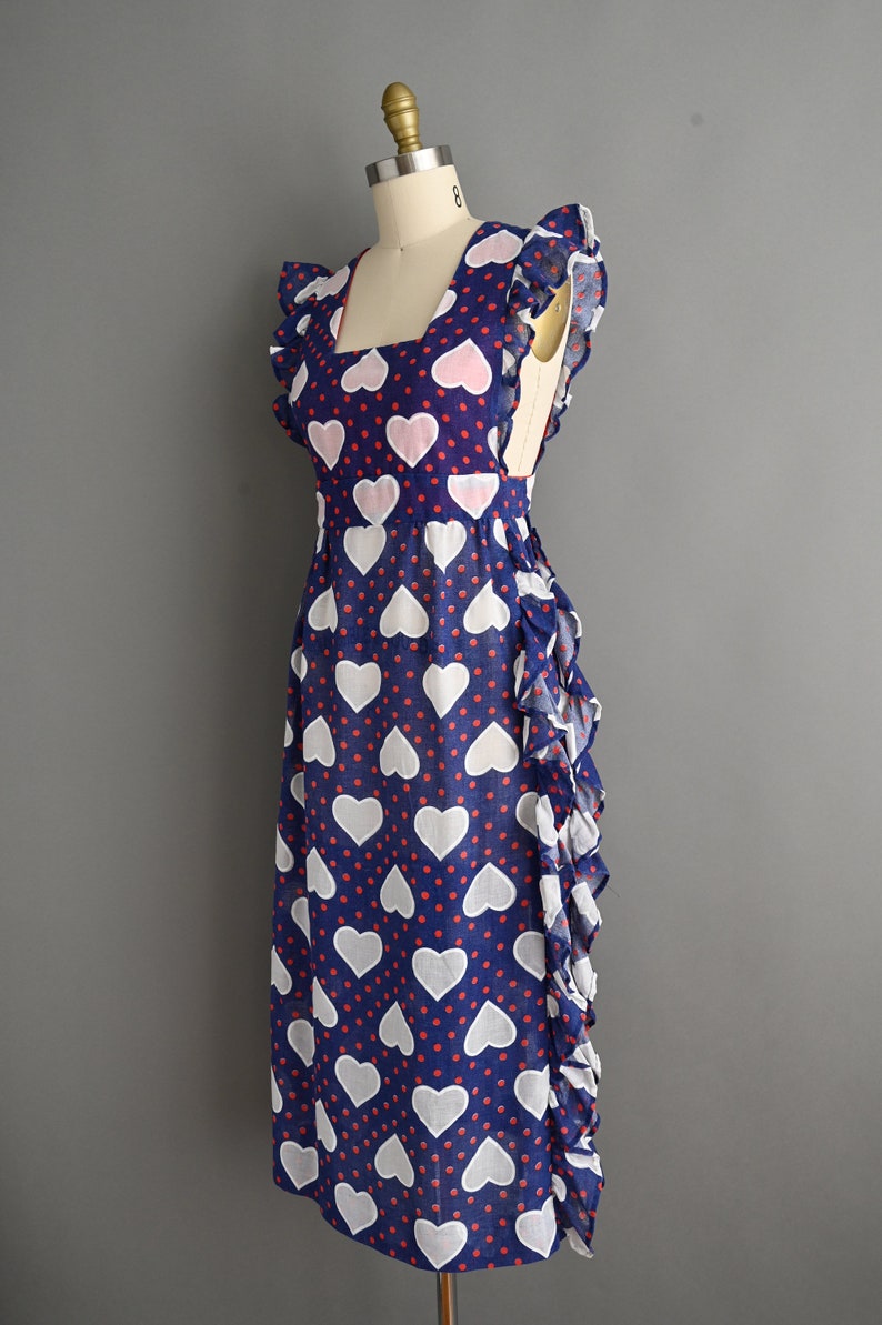 vintage 1960s Dress Vintage Heart Print Ruffle Cotton Dress Medium image 6