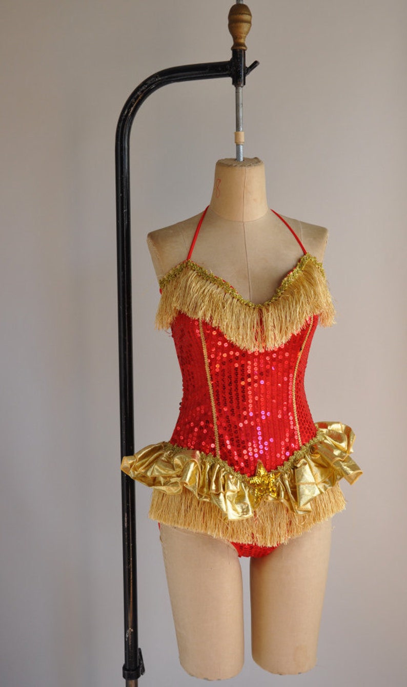 Vintage rare showgirl costume / red and gold sequin plus size Etsy