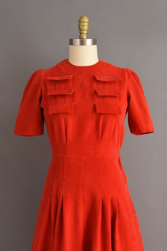 vintage 1940s dress | Candy Apple Red Corduroy Sh… - image 3